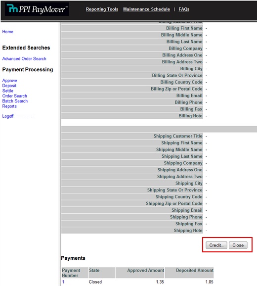 PPI Paymover Transaction Options